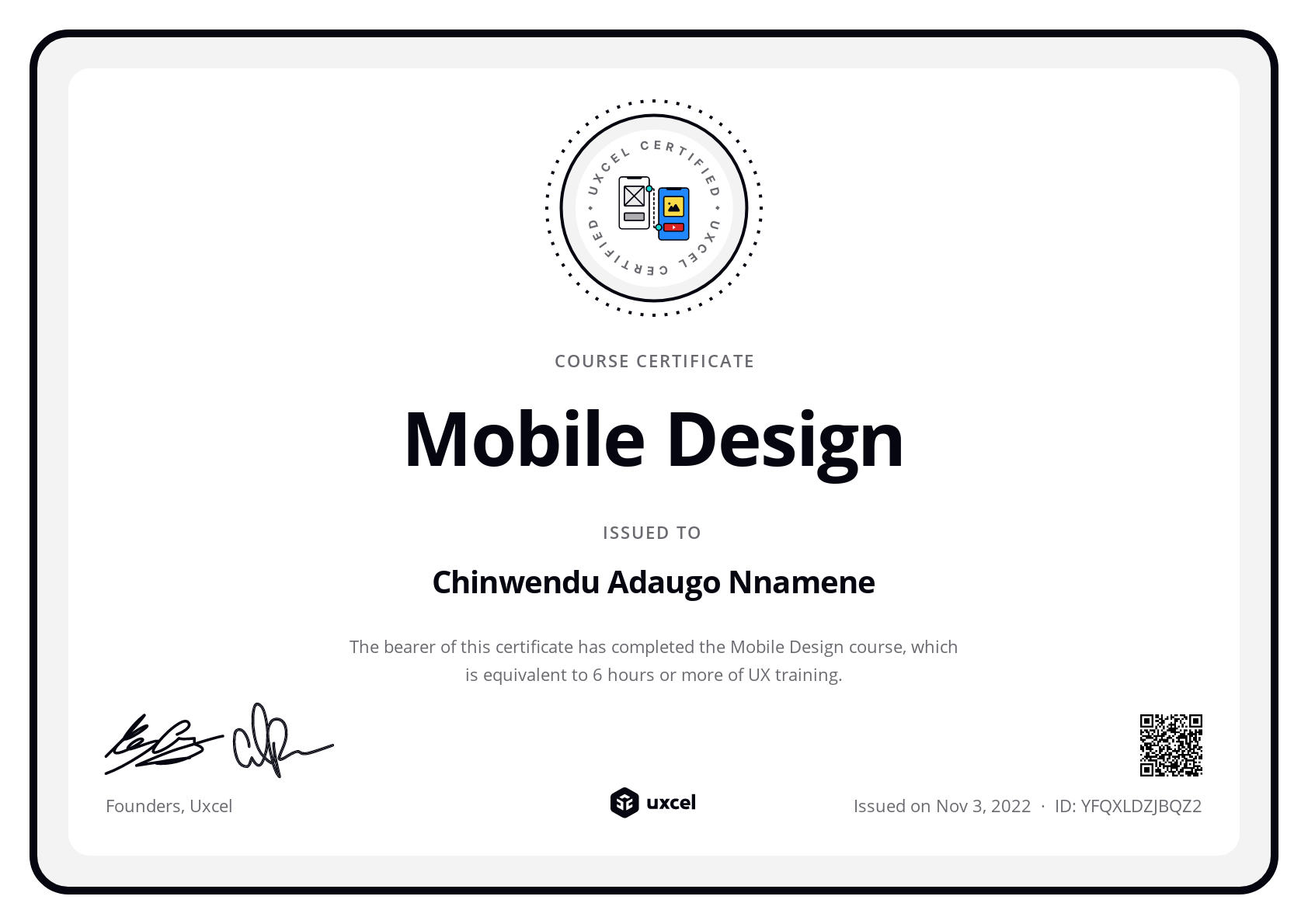 Chinwendu Adaugo Nnamene's certificate